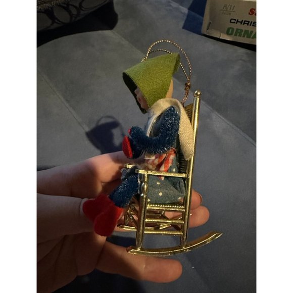 Vintage Christmas Pixie Elf in rocking chair ornament - Picture 4 of 8